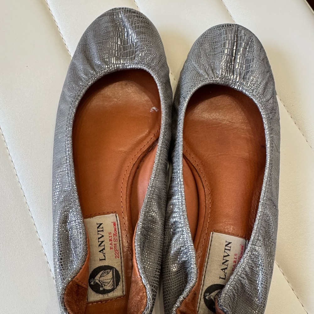 Lanvin Paris SILVER Textured flats Shoes Ballet Slip On 6.5-7 LEATHER - Picture 7 of 9